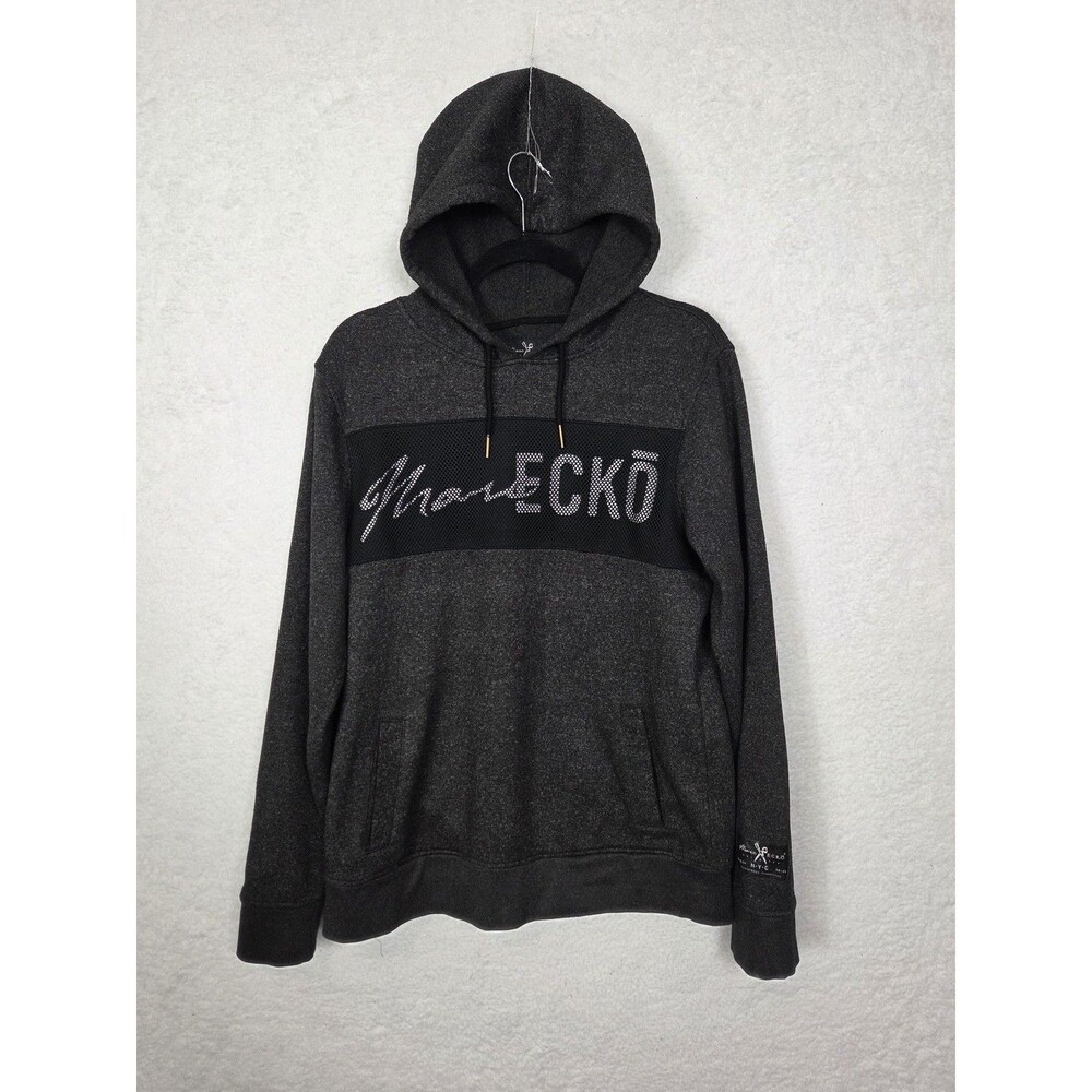 Marc Ecko Cut & Sew Hoodie Mens M Gray Black Logo Mesh Pocket Grunge Hip Hop Y2K